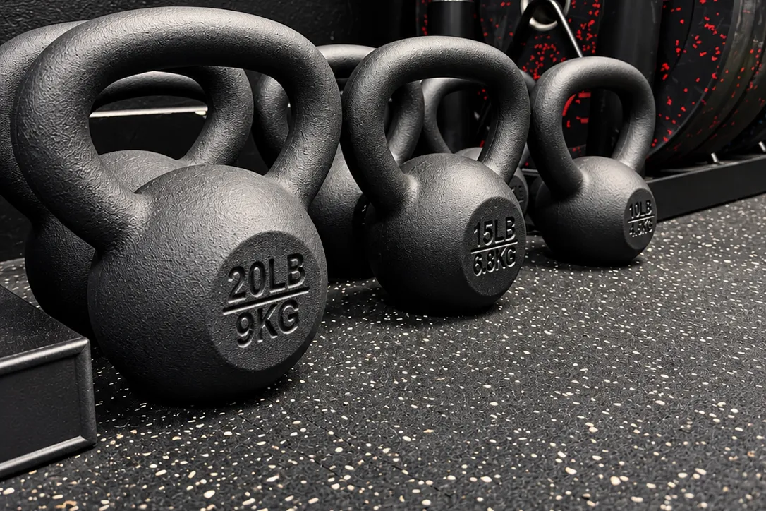 Kettlebells and weight plates at BodyRhythm